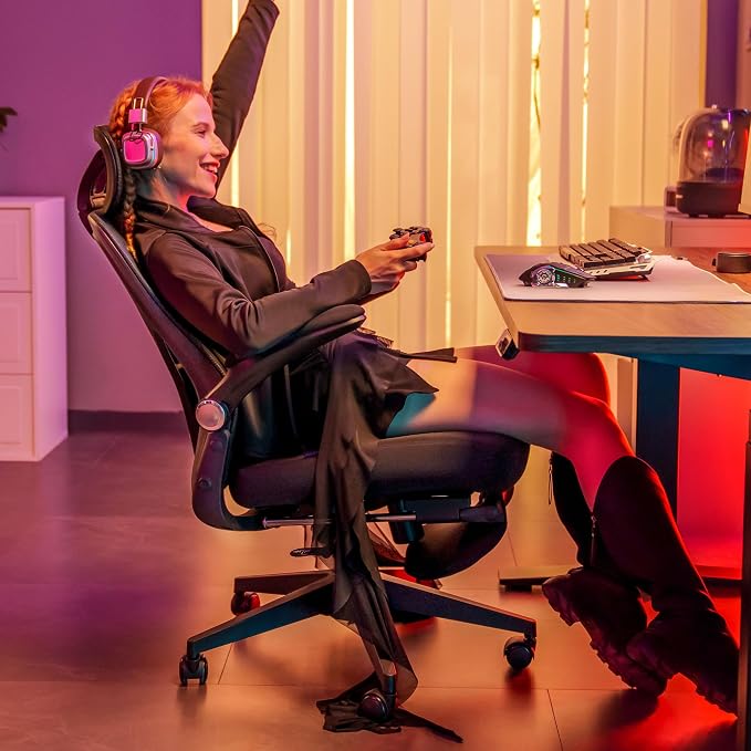 FLEXISPOT Foldex Mesh Ergonomic Office Chair, Folding, Pink | Folding Chair for Small Spaces, Lumbar Support, Flip-up Armrests, 3D Headrest, Footrest, Soft Memory Foam