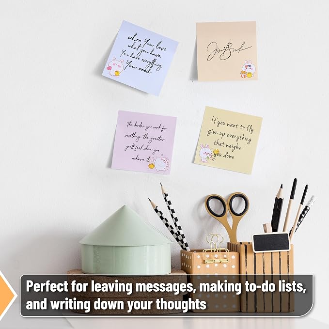 Mr. Pen- Aesthetic Sticky Notes, 3"x3", 8 Pads, 400 Sheets, 4 Designs | Cute Rabbit Sticky Notes, Self-Stick Note Pads Aesthetic, Perfect for Office, School, Home, Study & Organization