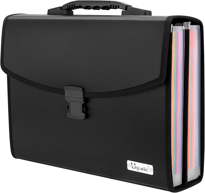 Uquelic 26 Pockets Expanding File Folder, Accordion Document Organizer | Folio Upgraded Durable Buckle, Base with Ergonomic Handle, Large A4 Letter Size Expandable File Organizer