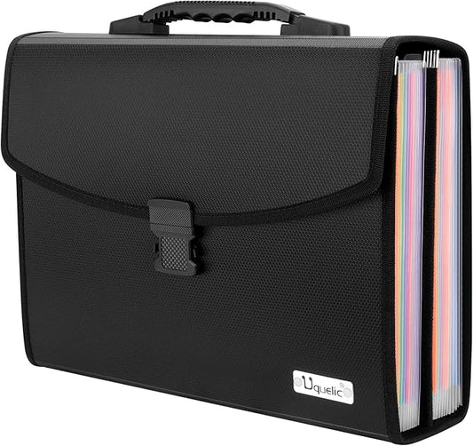 Uquelic 26 Pockets Expanding File Folder, Accordion Document Organizer | Folio Upgraded Durable Buckle, Base with Ergonomic Handle, Large A4 Letter Size Expandable File Organizer
