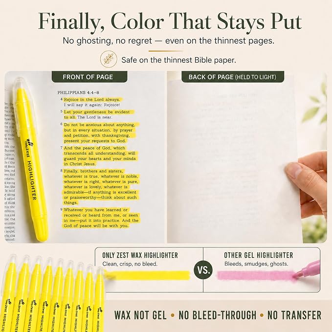 10 Pack Bible Safe Highlighters - Yellow Color, Wax Highlighters | No Bleed, Scripture Markers for Journaling, Study Accessories and School Supplies