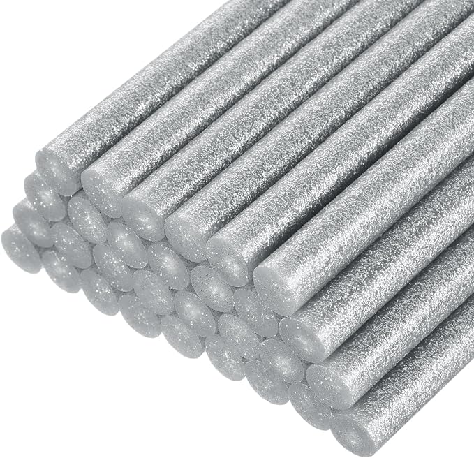 uxcell 30pcs Mini Hot Glue Gun Sticks 4-inch x 0.43-inch High Sticky Large Hot Glue Sticks for Glue Gun, Glitter Silver