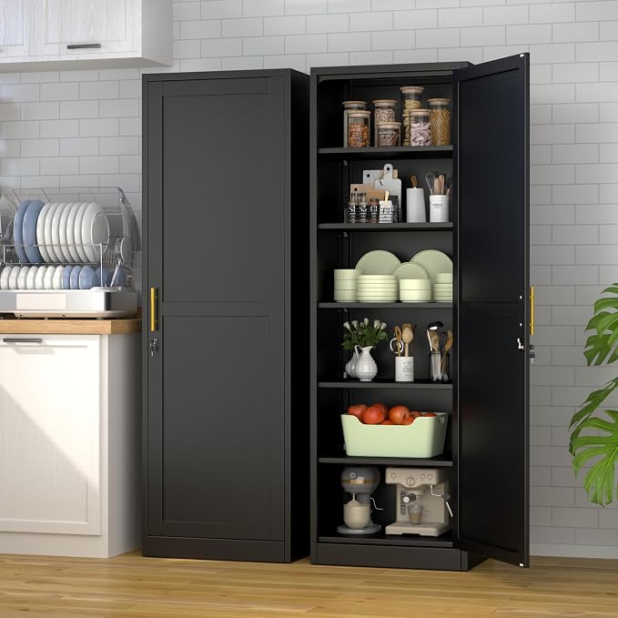 Ckzbx Metal Locker Tall Narrow Storage Cabinet, 67" H Locking Tool File Cabinets Snack Locker Organizer for School Classroom,Bedroom,Gym Home Office,Entryway and Hallway (20" W 1Door Black)