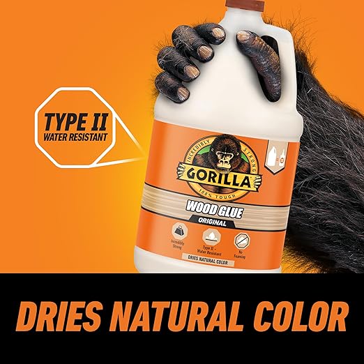 Gorilla Wood Glue, Natural Wood Color, 1 Gallon Bottle (Pack of 1) - Water Resistant for Indoor or Outdoor Projects and Repairs