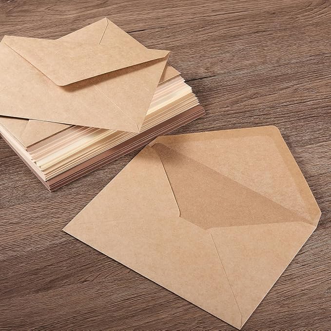 25 Pieces A7 Colored Envelopes with Cards and Stickers Set, Brown 5Colors | 5x7 inches Envelopes For Weddings, Invitations, Birthday, Baby Shower