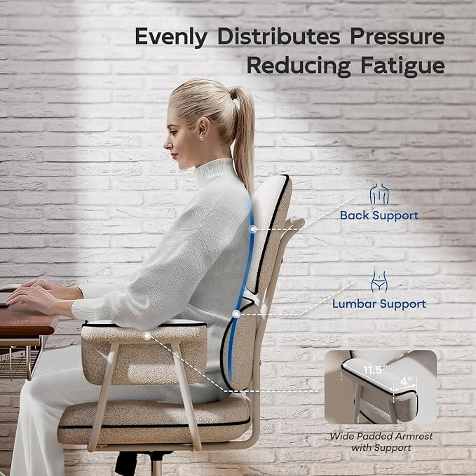 White Office Chair, Memory Foam Seat Mid Century Modern Desk Chair | 3.9" Sloped U-Shaped Memory Foam Cushion, Granular Linen Fabric, Lumbar Support, 1.2mm Sturdy Metal Tube, 400LBS Capacity