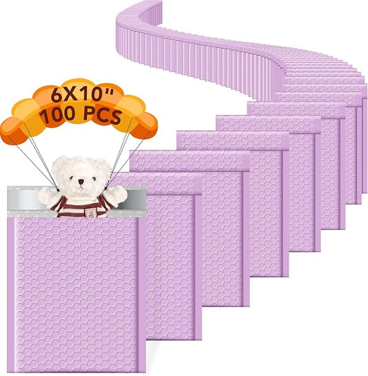 Metronic Bubble Mailers 6x10 Inch 100 Pack Cute Bubble Mailer Usable Size 6x9" Waterproof Padded Envelopes Opaque Padded Envelopes Thick Packaging for Jewelry, Makeup Lavender
