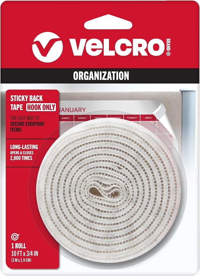 VELCRO Brand - Sticky Back Fasteners - Hook Only | Perfect for Home or Office | 10 ft x 3/4 in Tape | White