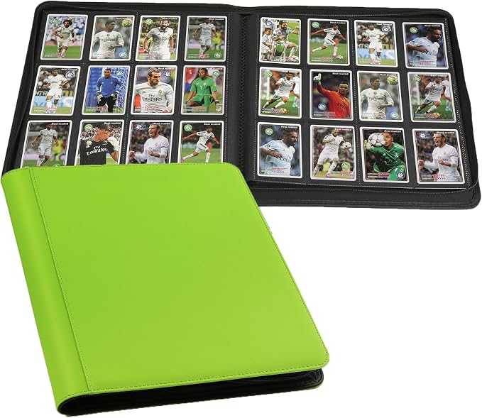 12 Pocket Ringless Side Loading Trading Card Binder, 720 Cards PU Fixed Page Zipper Card Album for TCG Sports Game Cards, Not Fit Top Loaders (Grass Green)