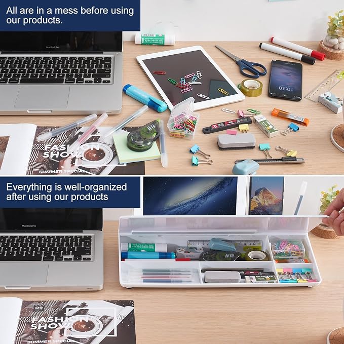 Desktop Whiteboard Dry-Erase-Board - Computer Keyboard Stand White Board Surface Pad with Drawer, Desk Organizers with Accessories for Office, Home, School Supplies