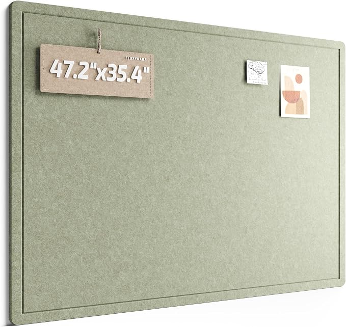 Fluxynara 47.2" x 35.4" Large Bulletin Board, Sage | Cork Board Alternative with 24 Removable Adhesive Tabs, Foldable Felt Pin Board for Home, Office, Classroom & Dorm