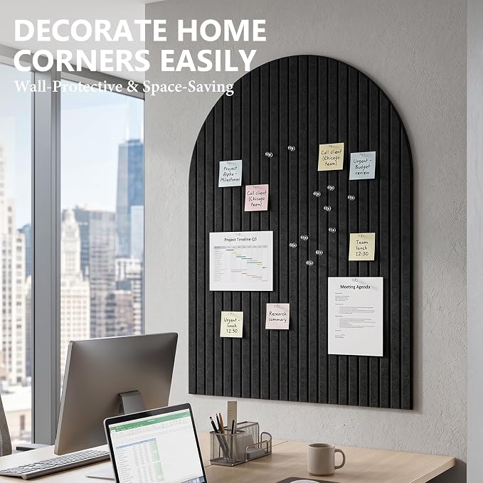 12 Pack 48"x36" Large Arched Felt Bulletin Board(Black) | Decorative Felt Pin Board with Push Pins,Adhesive Tabs,Cork Board For Walls,Vision Board for Home Office School Decor