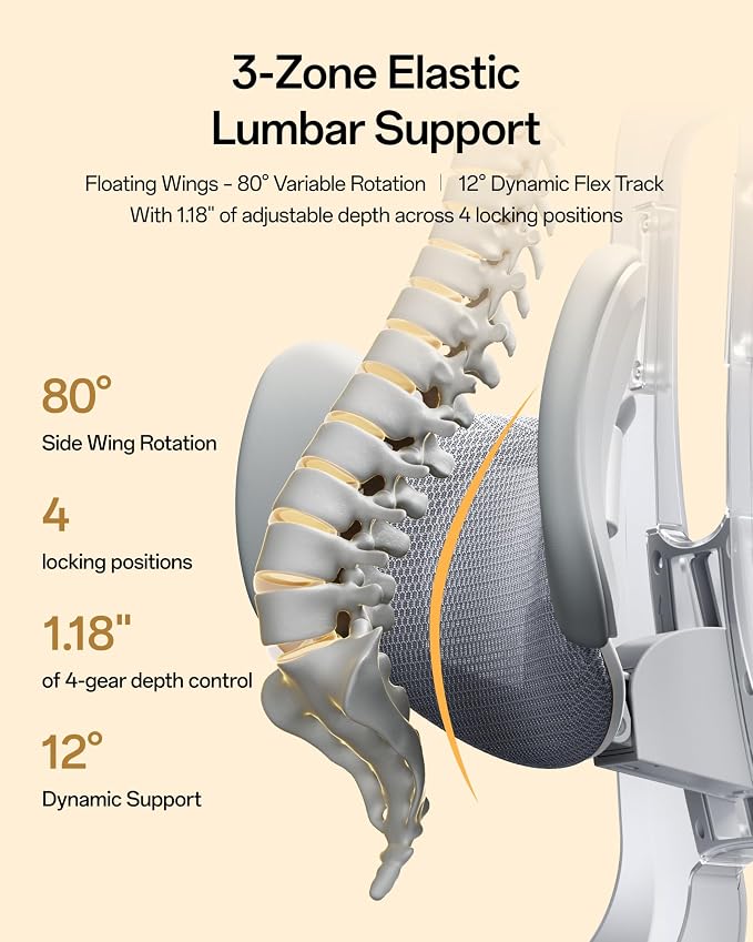 Hbada E3 Air 2026 Ergonomic Office Chair, 3-Zone Lumbar Support, Comfy Home Office Chair with Auto Recline, 4D Headrest & Armrests, 140° Tilt for Work & Relax, Grey