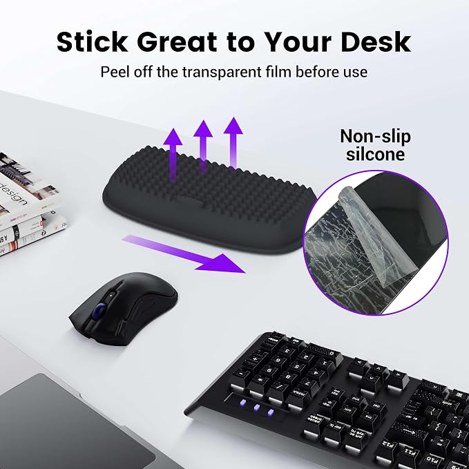 MEKASS Elbow Pad for Desk, Large Size Memory Foam Elbow Rest Padding with Non-Slip, Ergonomic Desk Edge Cushion, Armrest Pad Wrist Rest Comfort Support for Office Home (2 Pcs Black)