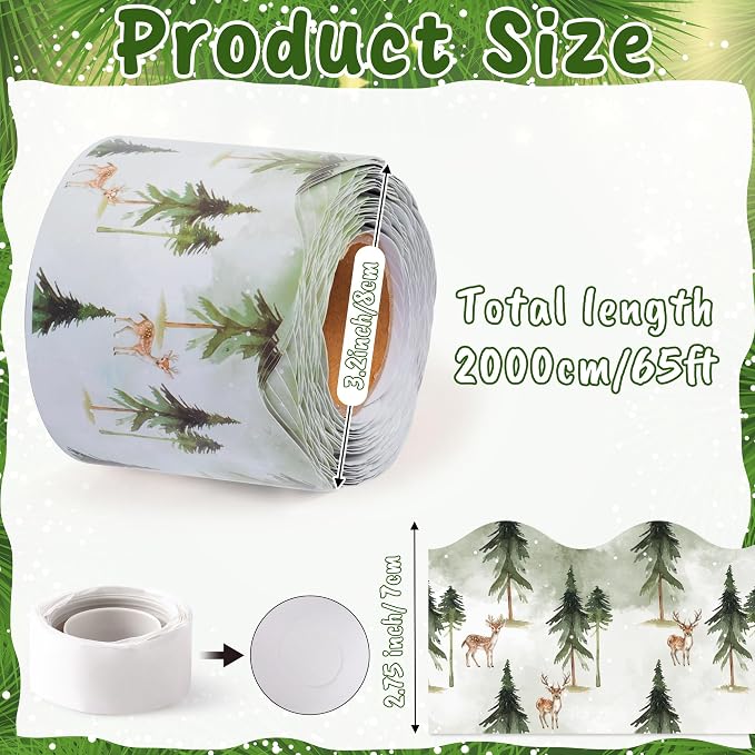 BeYumi Green Forest Border Trim - 65ft Back to School Sage Green Watercolor Forest Wonderland Rolled Border Trim Tree Deer Bulletin Board Borders Party School Classroom Office Home Chalkboard Decor