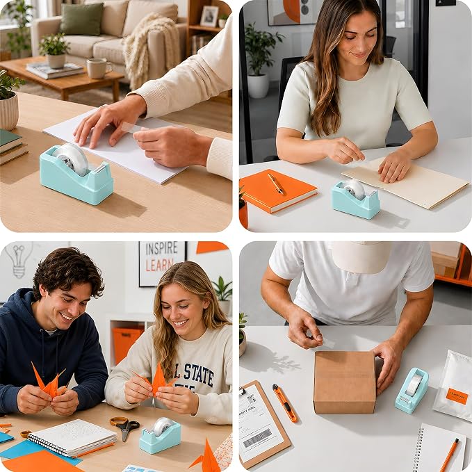 Lightweight Desktop Tape Dispenser, 6 Rolls Tape, 1" Core | Transparent Tape with Stable Non-Skid Base, 0.71" x 1000" Each, for Office, Home, School, Wrapping & Crafts