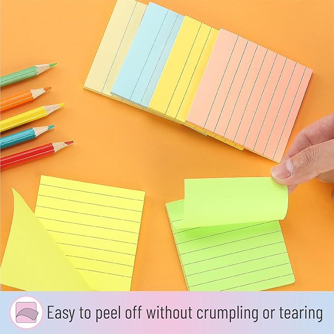 Mr. Pen- Lined Sticky Notes 3x3, 6 Pads, 45 Sheet/Pads, Pastel Colors, Sticky Notes with Lines, Sticky Note Pads, Stocky Notes for Bible Journaling