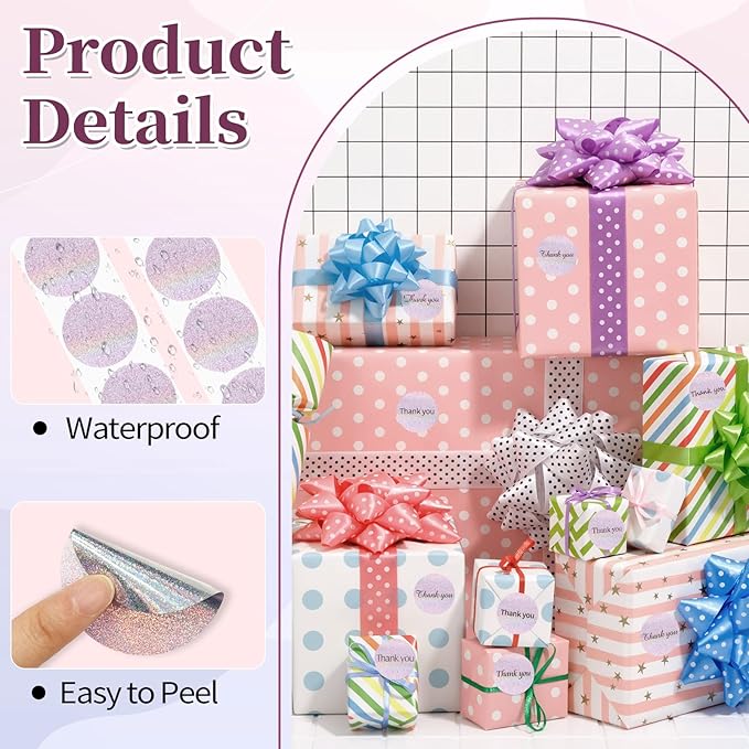 1.5 Inch Thermal Labels,Holographic Circle Direct Thermal Stickers,for Address Design DIY Logo Business(300 pcs/Pink dots)
