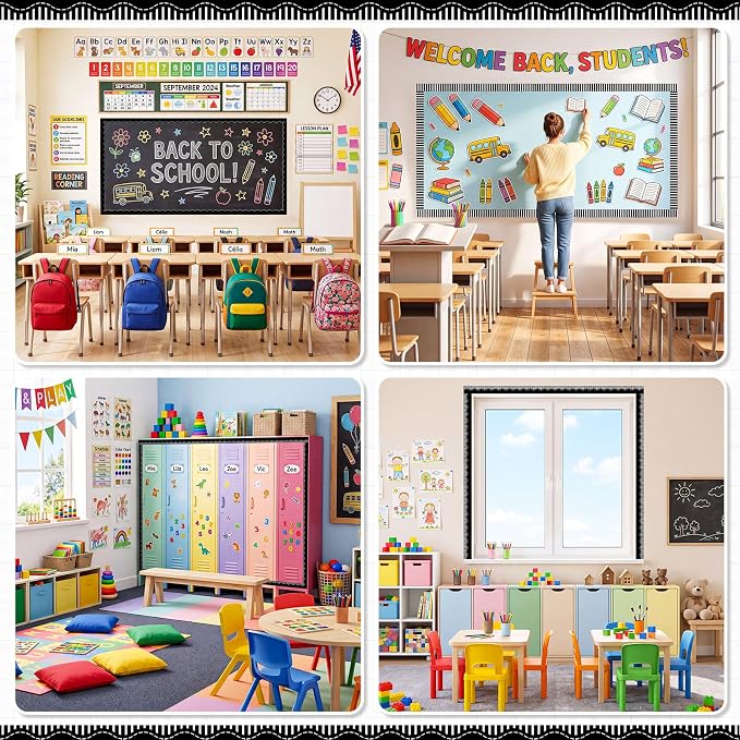 2 Rolls 65.6ft Black Striped Bulletin Board Borders Decoration Scalloped and Straight Edge Black Bulletin Borders Board Trim for Office School Classroom Chalkboard Party Decoration