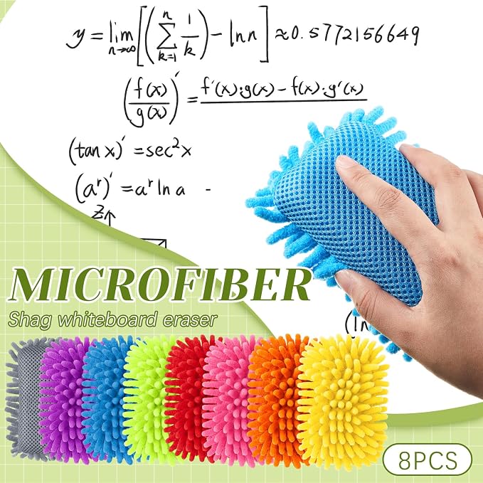 Zonon 8 Pcs 5" x 3" Dry Erase Eraser, Multicolor | Microfiber Shag Washable Whiteboard Erasers for Markers and Chalk, Reusable Board Cleaners, Classroom Office Home Use