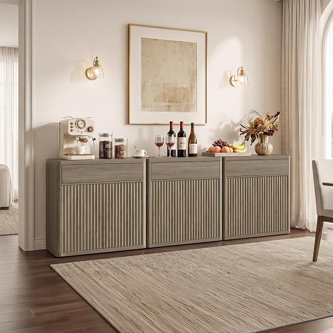 SICOTAS Buffet Cabinet with Storage - Accent Fluted Storage Cabinet with 4 Doors & 2 Drawers Sideboard Credenza Buffet Table Console Cabinets for Living Room Kitchen Dining Room Entryway Office