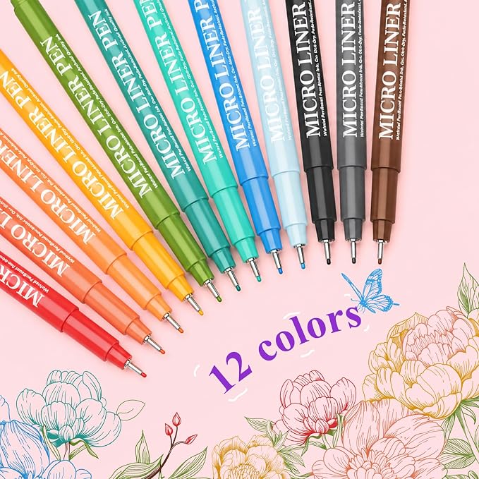 12 Colors Micro Waterproof Fine Point Pen