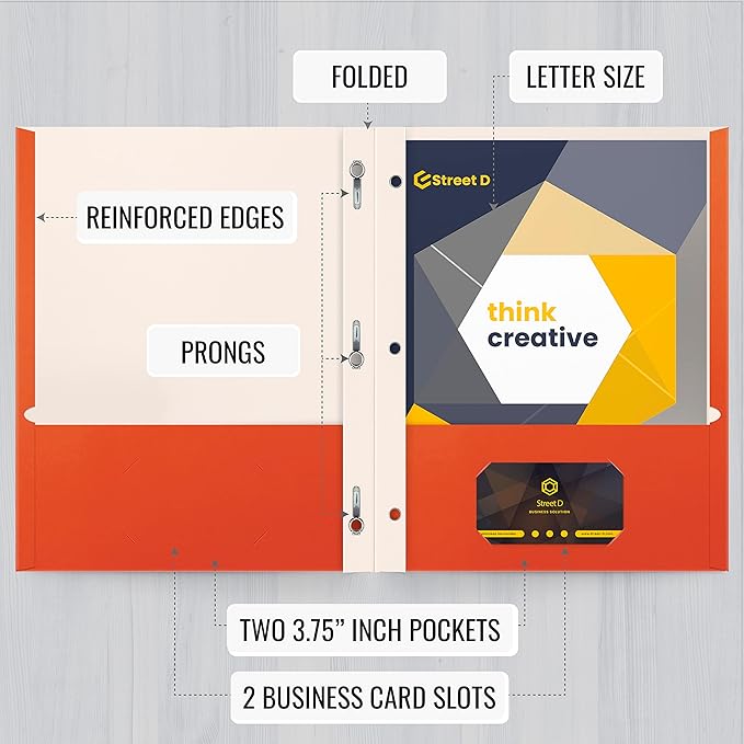Better Office Products Orange Paper 2 Pocket Folders with Prongs, 50 Pack, Matte Texture, Letter Size Paper Folders, 50 Pack, with 3 Metal Prong Fastener Clips, Orange