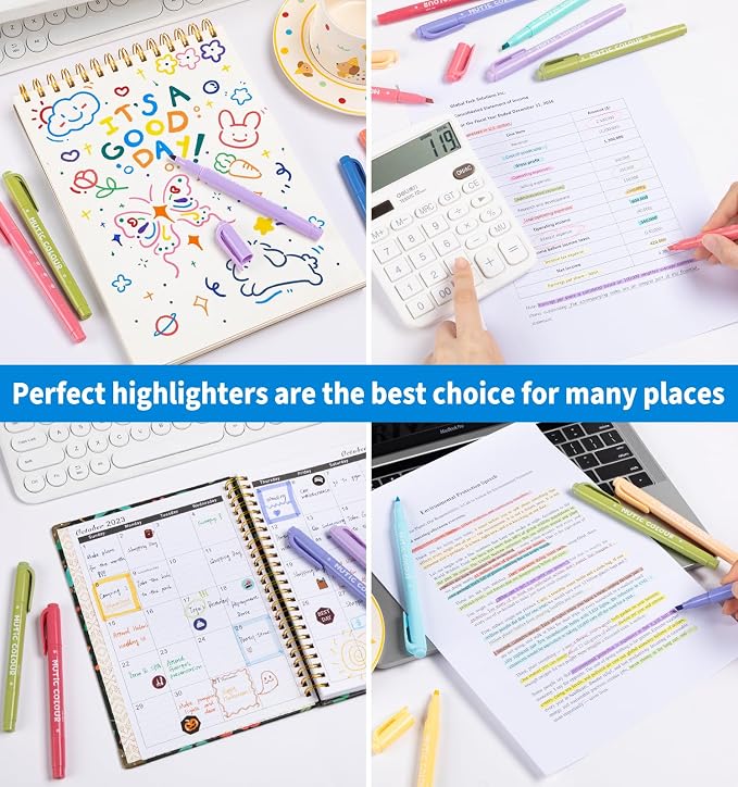 24 Pcs Highlighters Assorted Colors, Pastel Dual Tip Highlighters | Aesthetic Highlighter, Quick-Drying Ink, Chisel & Fine Tips for Journaling, Note Taking, School and Office Supplies
