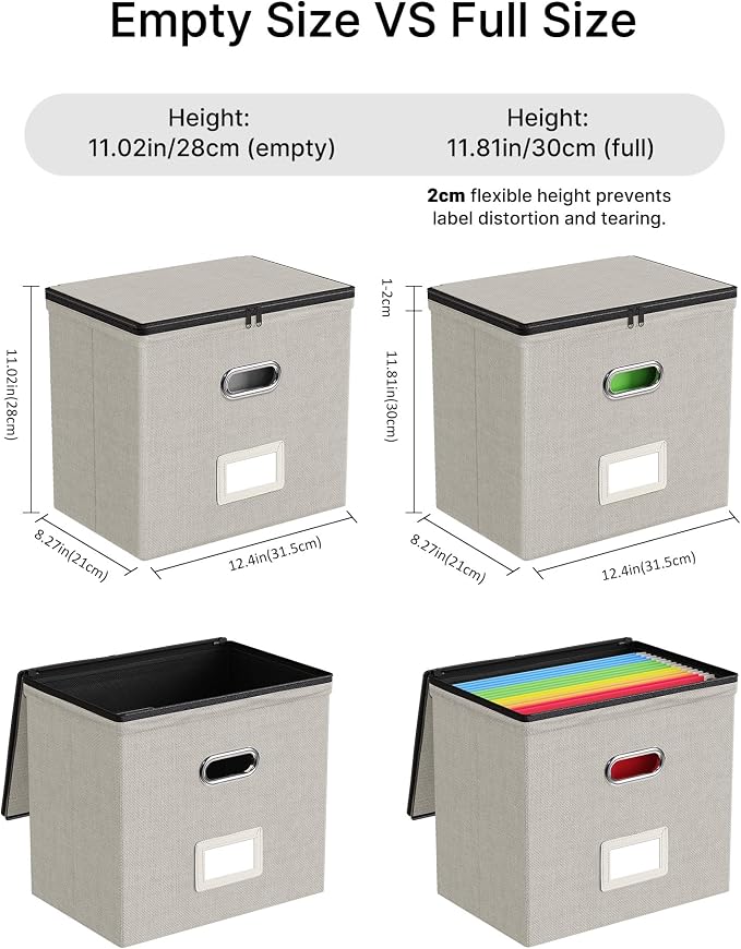 File Box Small 1-Pack Mesh Pockets Hanging Organizer for Letter-Size | Dustproof Lid. 3 Mesh Pockets. Collapsible Scratch-Resistant GRS Linen. Slide Rails. Office, Home, Dorm