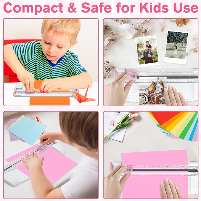 Meafeng 3-in-1 Paper Trimmer with Straight, Scoring & Perforating Blades, 9" A5 Cutter for Crafting, Scrapbooking, Cardstock, Labels & Home Office Use – Compact & Portable (Pink)