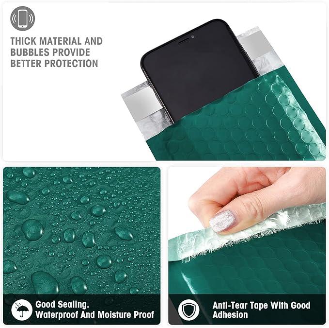 Metronic Bubble Mailers 800 Pack 4x8 Inch Small Bubble Mailers Usable Size 4x7 Self-Seal Padded Envelopes for Shipping, Mailing, Packaging for Business, Bulk-Forest Green