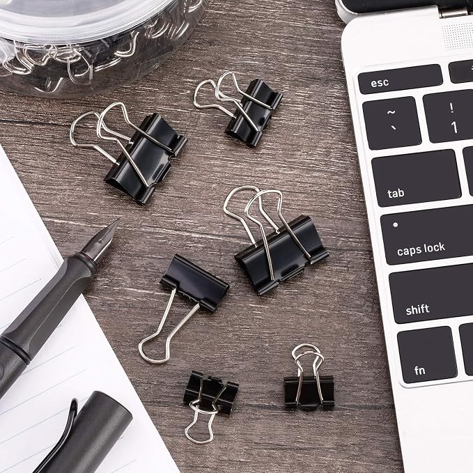 TecUnite 150 Pcs Black Binder Clips Assorted Sizes | 3 Sizes Metal Small Binder Paper Clips for Office Home School Supplies, 1 in, 0.75 in, 0.60 in