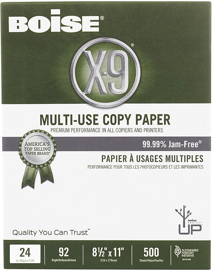 Boise Paper X-9 Multi-Use Copy Paper - 10 Ream (5000 Sheets) | 8.5" x 11" Letter | 92 Bright White - 24 lb. | CC2241-CTN