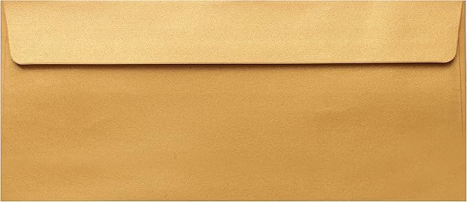 100 Pack Gold Metallic rectangle Envelopes, Printable Business Envelopes for Corporate Letters, Legal Documents, Checks, Letterhead and Invoices(9.5 x 4.1in) (Gold)