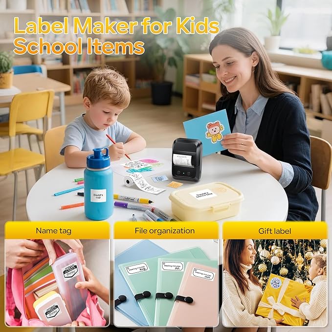 Memoking Label Maker Machine with Tape A42,Address Barcode Label Printer with 2000 Icons & 300 Fonts,Bluetooth Portable Thermal Printer for Small Business,Home,School,Logo,Clothing,Mailing,Bakery