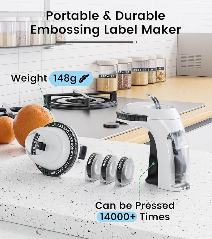 Embossing Label Maker Machine with Tapes, Manual Embossed Label Maker Retro, Vintage Embosser Labeler 3/8 Inch 9mm 3D Waterproof-Labels for Scrapbooking Supplies Kids DIY Craft Home Office Use