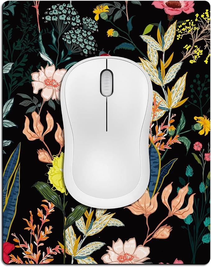 Small Mouse Pad Cute, Mini Mouse Pads for Wireless Mouse and Laptop, Travel Mousepads with Designs - Night Blooming Flowers, Kawaii Portable Mousepad with Rubber Base for Women - 5.5 x 7 in