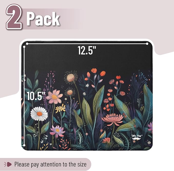 Mr. Pen- Mouse Pad, 12.5"x 10.5", 2 Pack, Garden Flowers | Laptop and Computer Mouse Pad Gaming, Anti-Slip Rubber Base