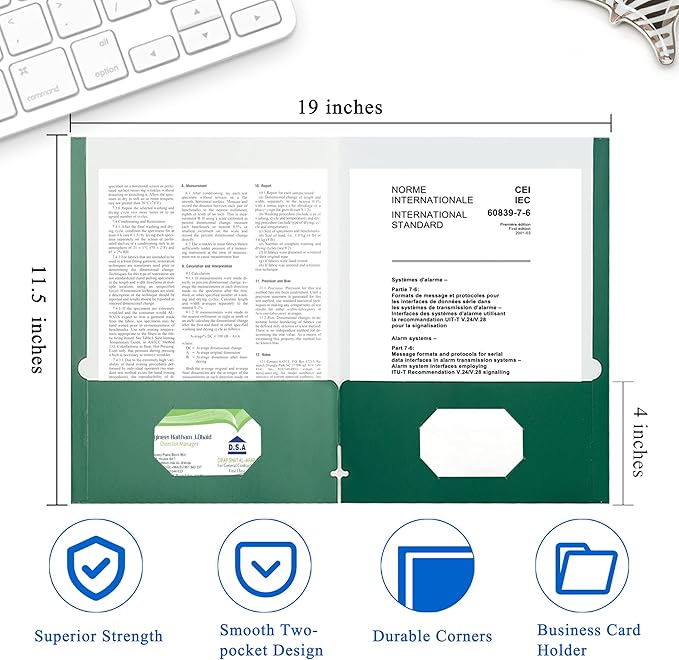 Zzrywuty File Folders with Pockets Letter Size,50-Pack Paper Folders with Card Slot,Green Two Pocket Folders for School Students,Businessmen,Home and Office Workers
