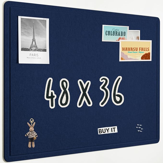 AKTOP Foldable Felt Bulletin Board for Wall, 48x36 inches, Blue | Large Cork Board Alternative with 25 Pushpins, Decorative Photo Display Board Pin Board 4x3, For Home, Office & School