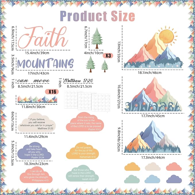 Christian Mountains Bulletin Board Set Inspirational Religious Classroom Decorations Faith Can Move Mountains Paper Cutouts for Sunday School VBS Church Office Home Chalkboard Wall Decor