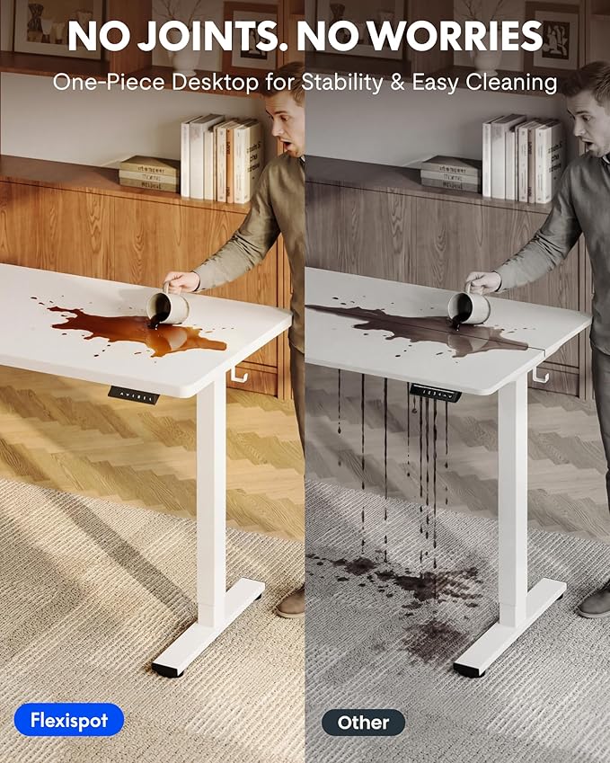 FLEXISPOT EN1 One-Piece Standing Desk with 1-Inch Thick Seamless Desktop, 55"x28" Electric Height Adjustable Desk for Home Office, Multi-Monitor Setups & Easy Assembly, White