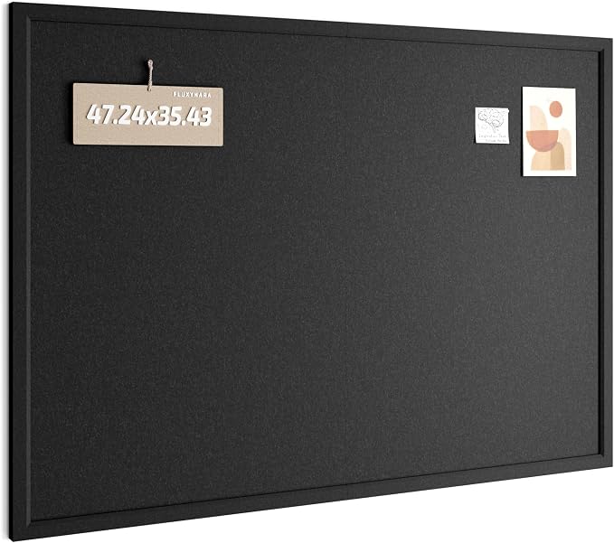 Fluxynara 47.2" x 35.4" Felt Frame Bulletin Board, Black | Cork Board Alternative with 36 Removable Adhesive Tabs, Foldable Pin Board for Wall, Home, Office, Classroom & Dorm