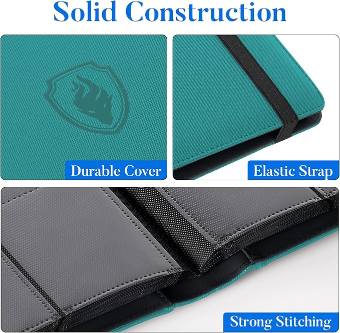 Premium 9 Pocket Card Binder for 540 Cards, Fabmaker PU Cover Trading Card Binder, Sturdy Card Collection Album, Sleek Card Holder Folders for Game Cards & Sports Cards, Turquoise
