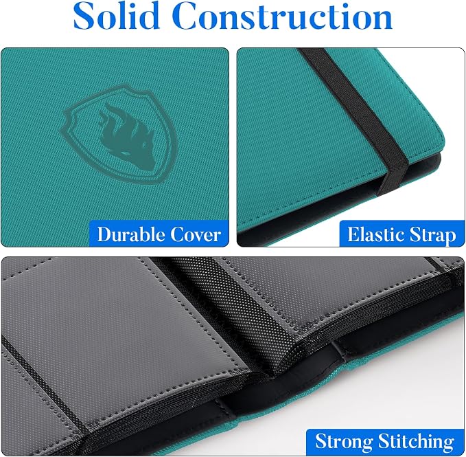 Premium 9 Pocket Card Binder for 360 Cards, Fabmaker PU Trading Card Binder | Sturdy Card Collection Album, Side-Loading, Sleek Card Holder Folders for Game Cards & Sports Cards, Turquoise