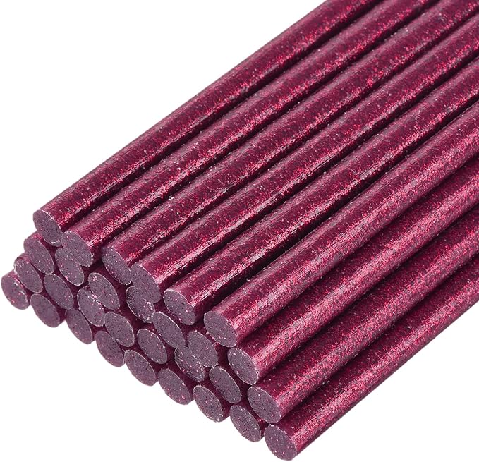 uxcell 30pcs Full Size Hot Glue Gun Sticks 8-inch x 0.27-inch High Sticky Small Hot Glue Sticks for Glue Gun, Glitter Rose Red