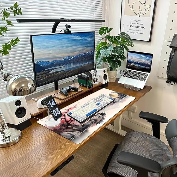 Gaming Mouse Pad Desk Pad XL Large Mouse Mat Keyboard Mat Office Desk Decor AccessoriesKeyboard Mat Office Desk Decor Accessories (Pink Ink Painting)