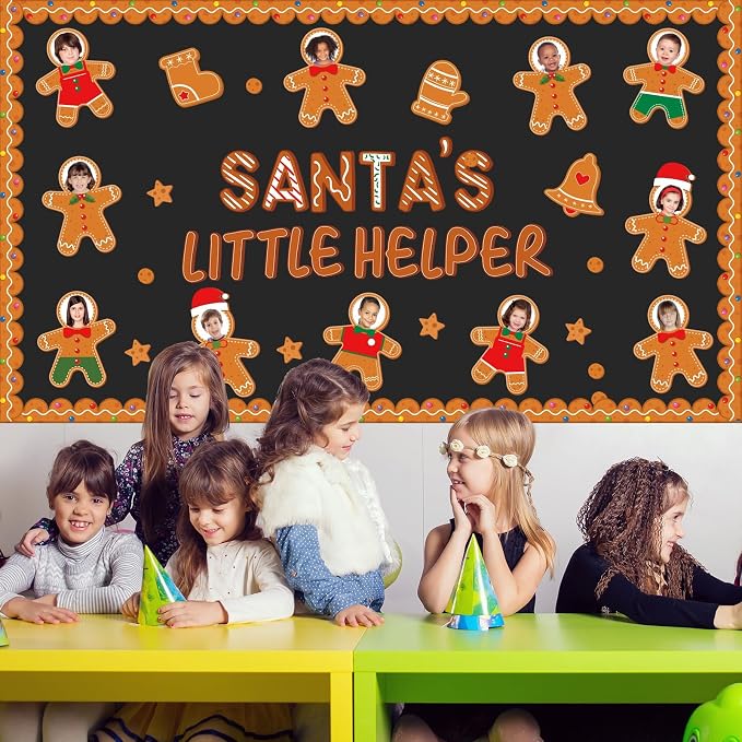 Christmas Bulletin Board Decoration Xmas Gingerbread Man Paper Cutouts DIY Photo Crafts Christmas Stocking Bulletin Board Set for Winter Holiday Classroom Wall Door Decor Home School Supplies