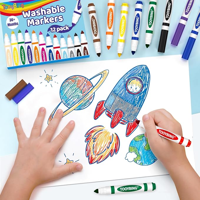 Washable Markers Bulk (36 Count, 3 Box), Broad Line Markers for Kids with Conical Tip, Assorted Colors, Drawing Essentials for School Classroom, Student Must Have for Coloring Book, Art Craft Supplies