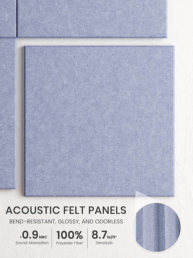 Bumusty 36" x 24" Large Cork Board Alternative, Soft Periwinkle | 6-Pack Felt Bulletin Board Tiles, 60 Adhesive Tabs, 30 Pushpins, Home, Office, Classroom, Vision Board